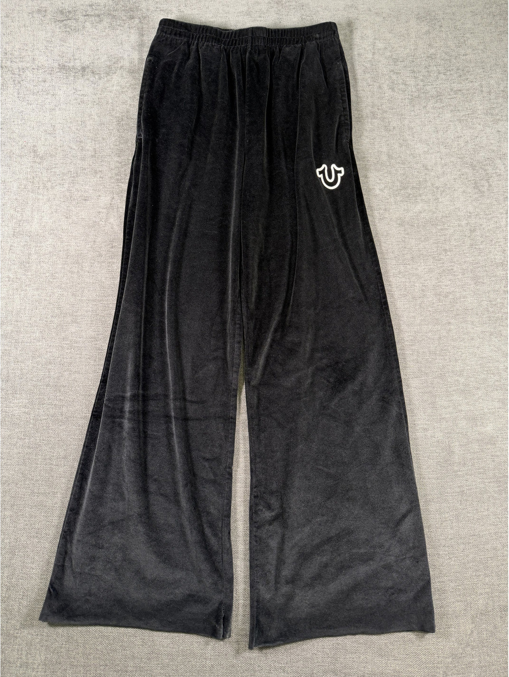True Religion Black Wide Leg Velour Pants XS